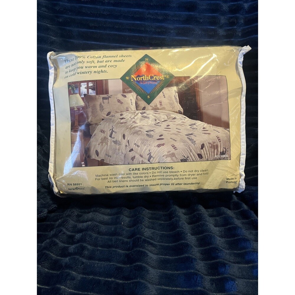 VTG Rustic Rockies 56951 Full Sheet Set 4pc Flannel Moose Trees Northcrest